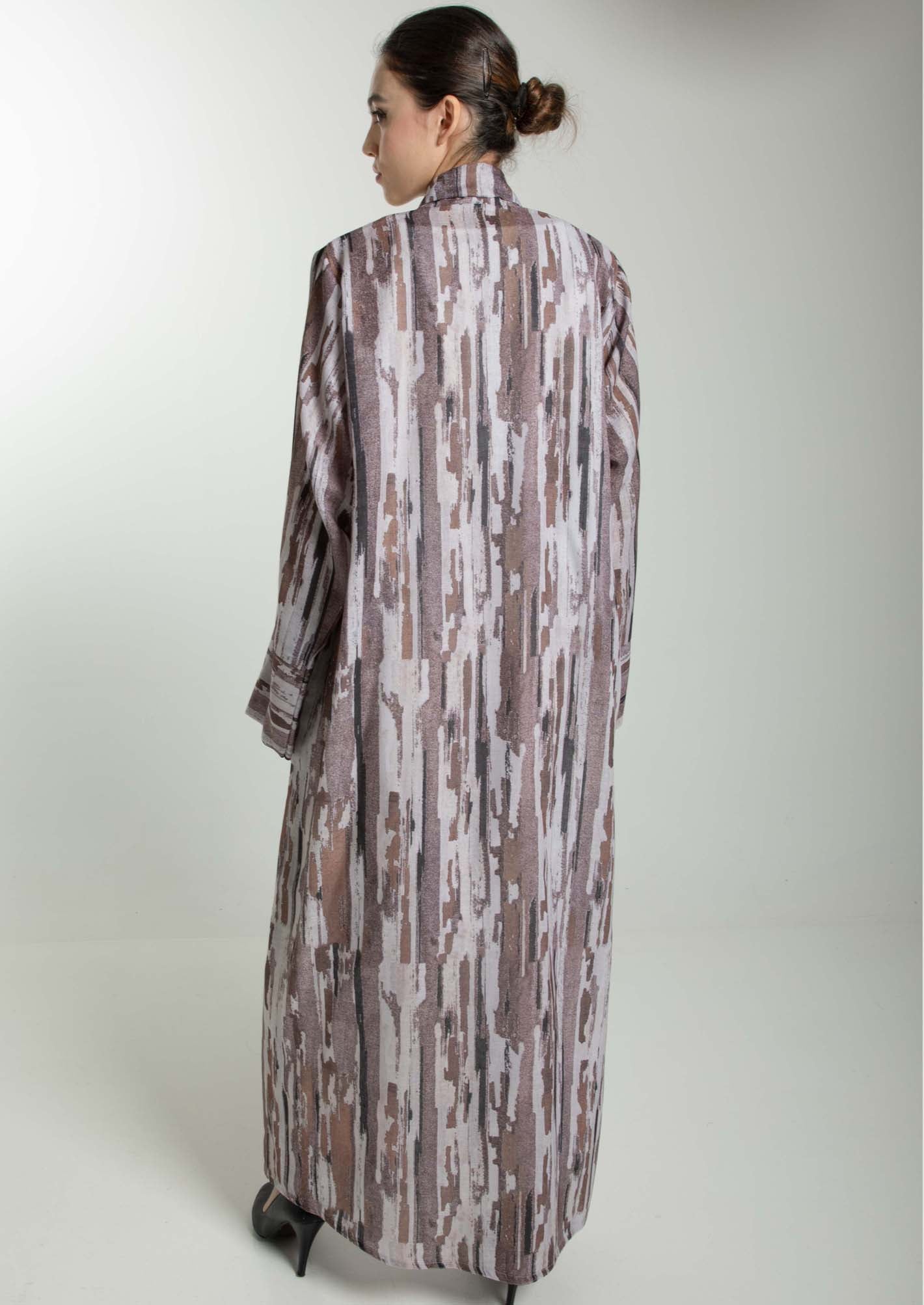 Front Open Camouflage Linen Abaya