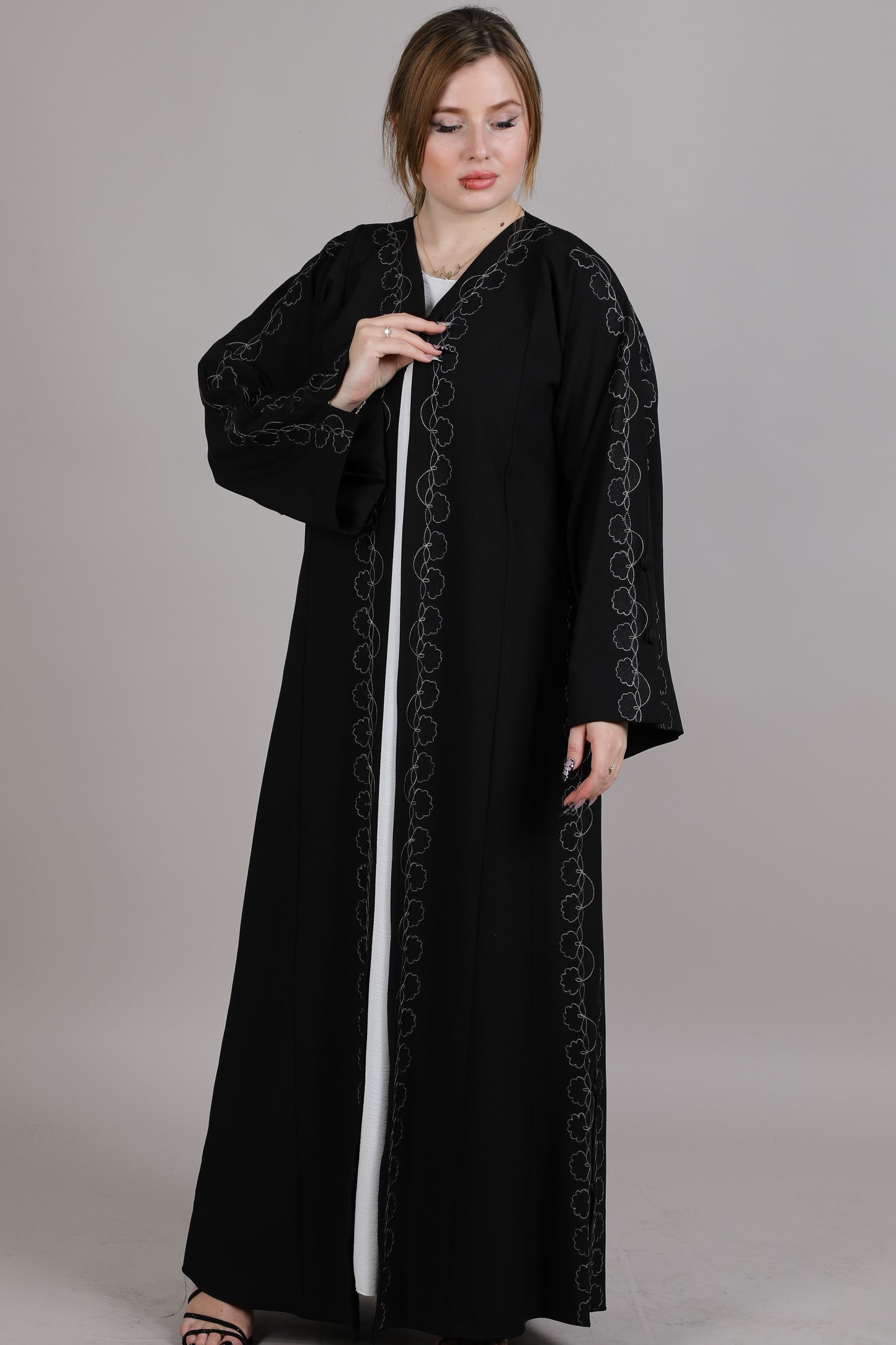 MSquare Fashion Black Abaya Crafted By White Embroidery