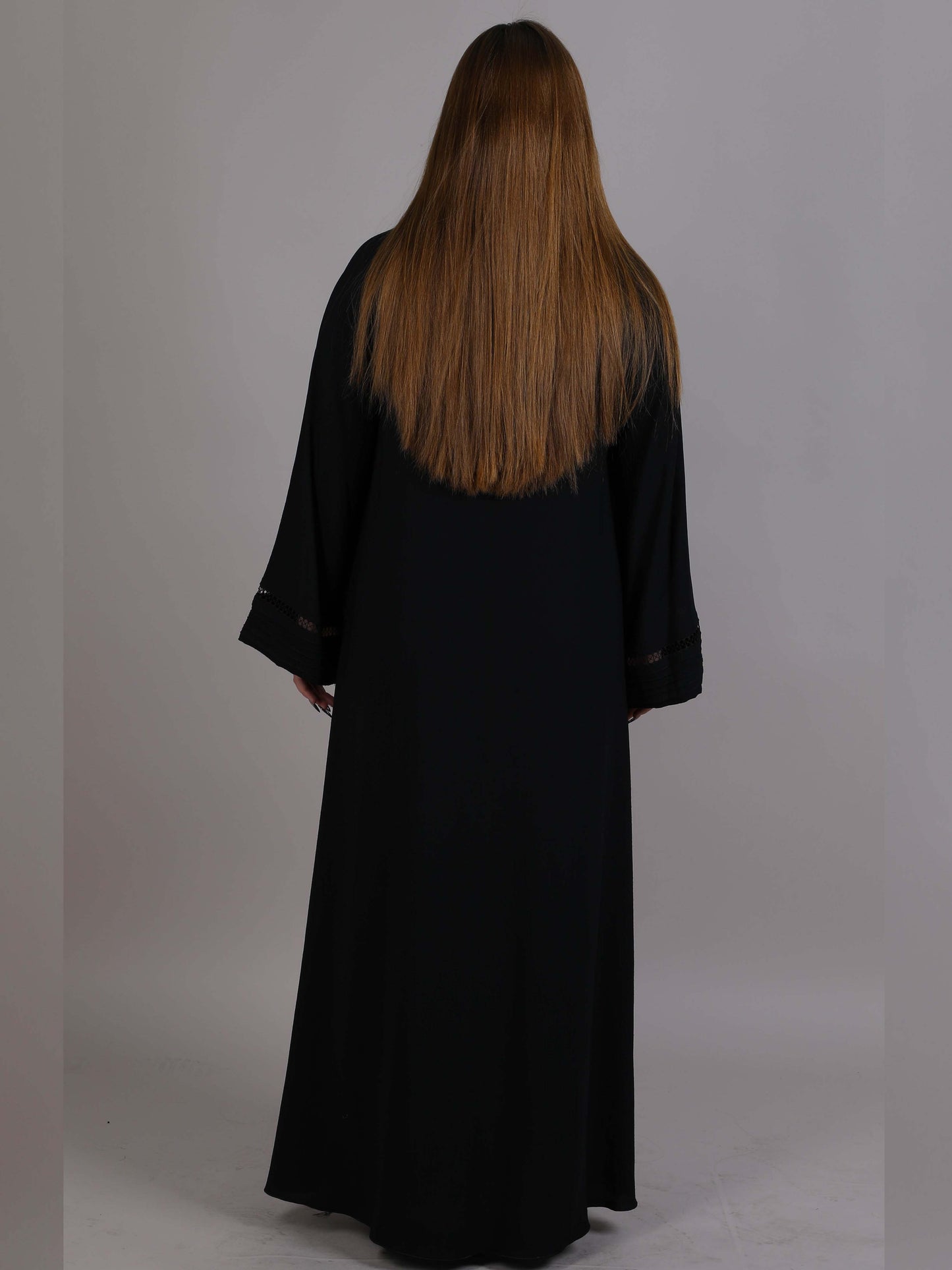 MSquare Fashion Black Korean Nida with Lace & Plated Combination Abaya