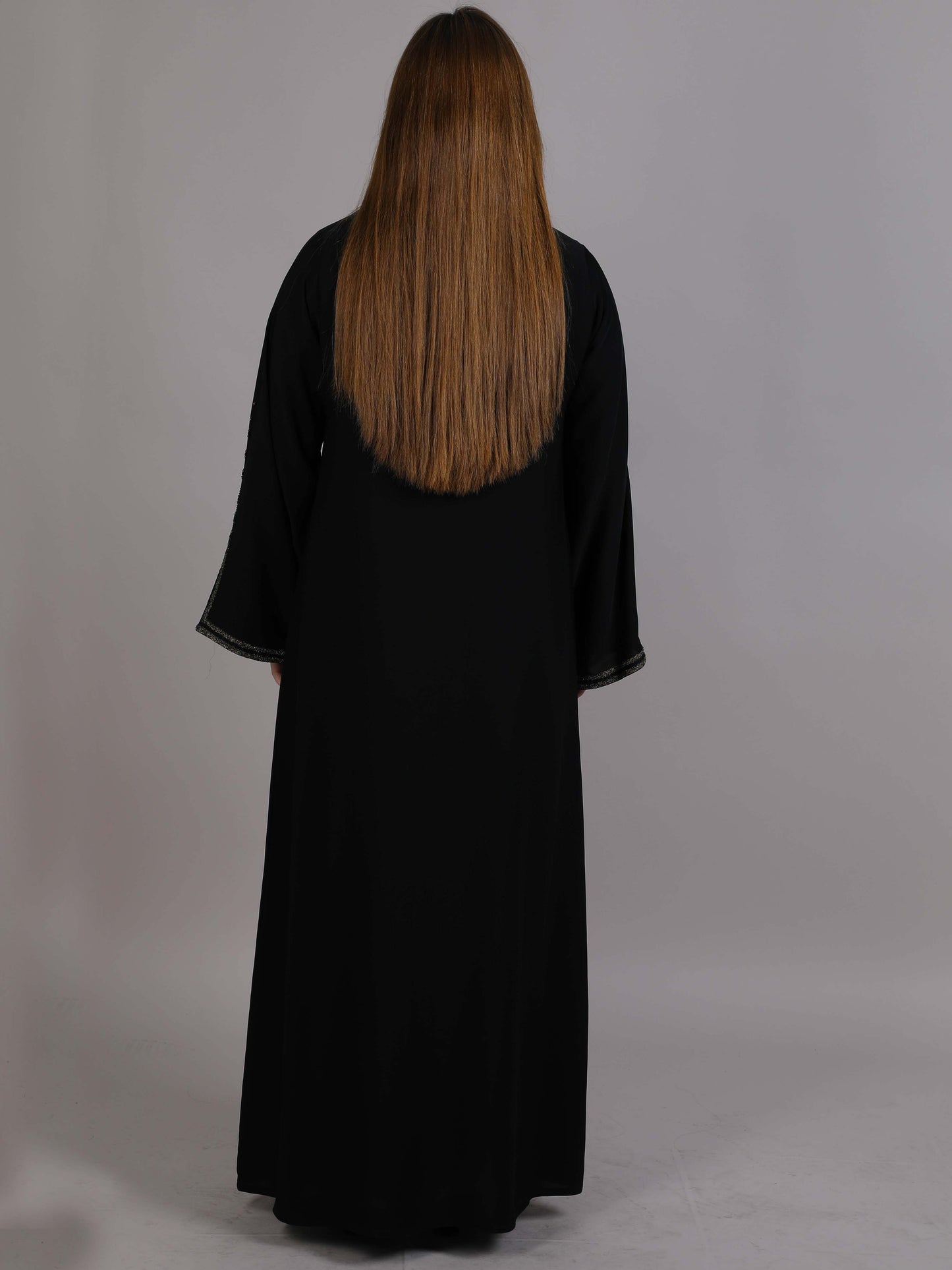 MSquare Fashion Black Korean Nida with Beautiful Golden Embroidered Abaya