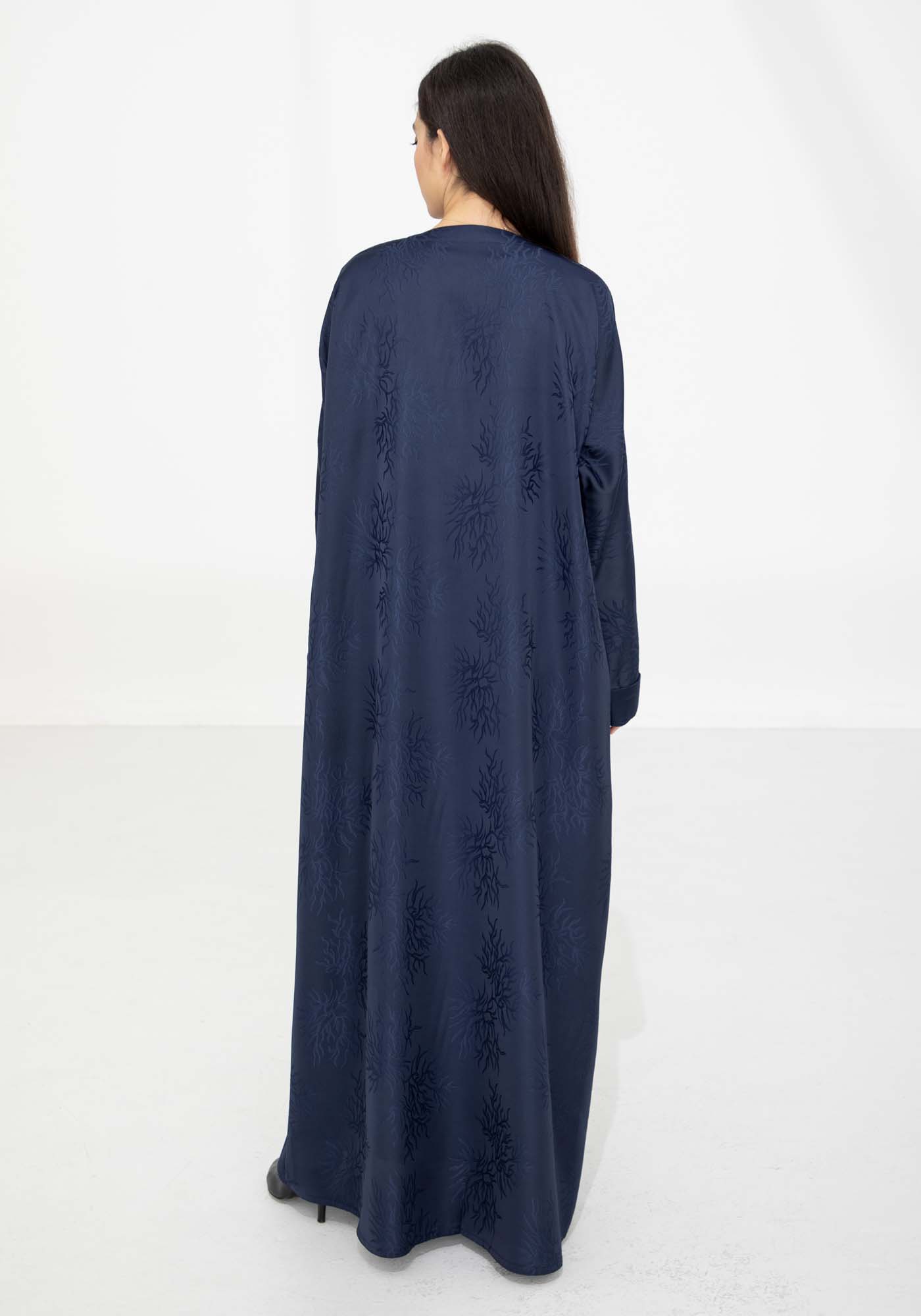 Navy Blue Jacquard Abaya with Elegant Self-Design