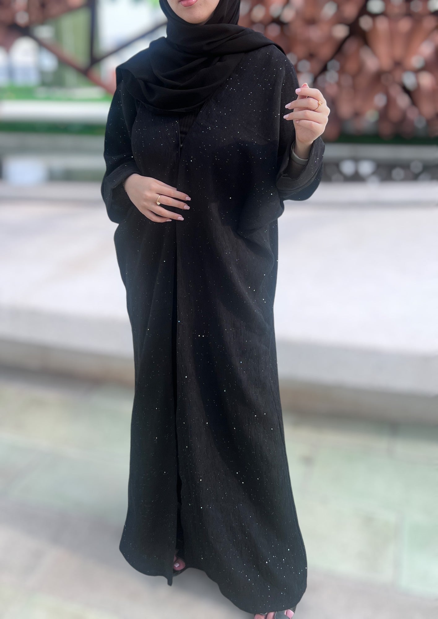 Soft Black Crepe Pleated Shimmer Abaya