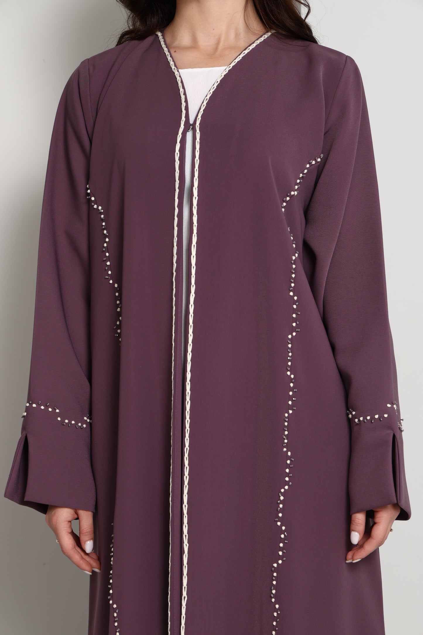 Elegant A-Line Abaya with Thread Work Detailing I Hand-Embellished | Premium Fabric Occasion Wear