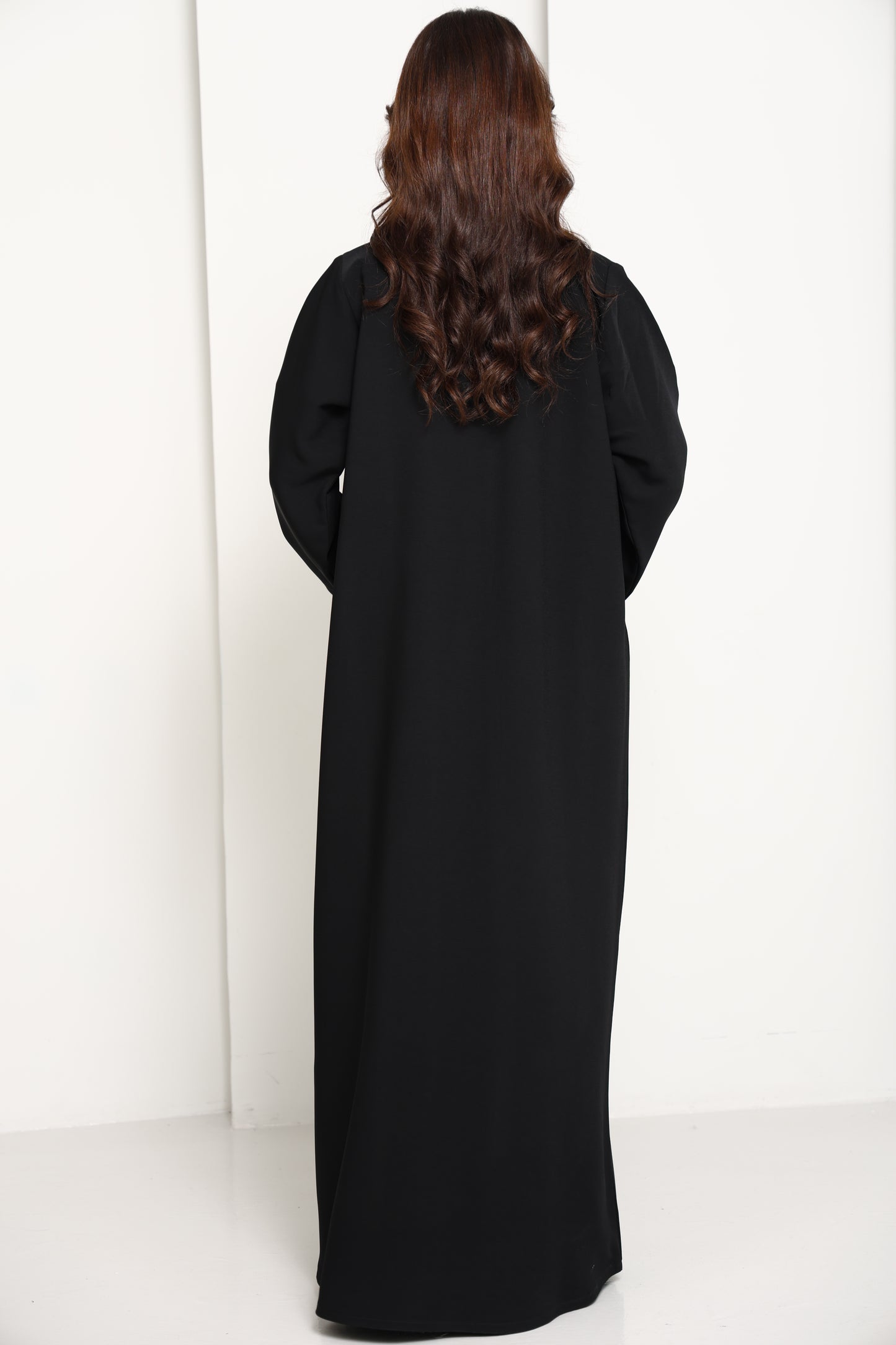 Jet Black Abaya with Hand-Placed Crystal Swirls