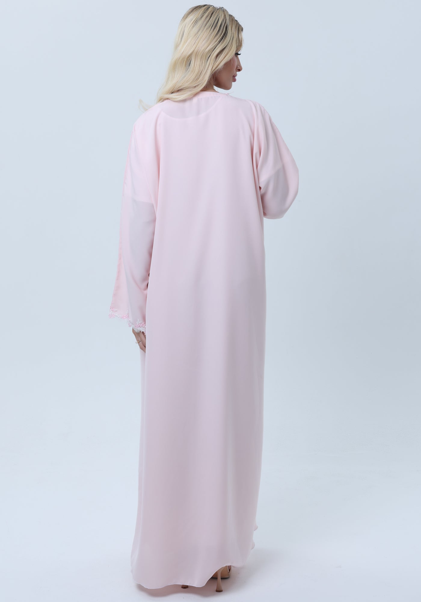 Elegant Pink Lace Abaya with Matching Sheila - Lightweight Nida