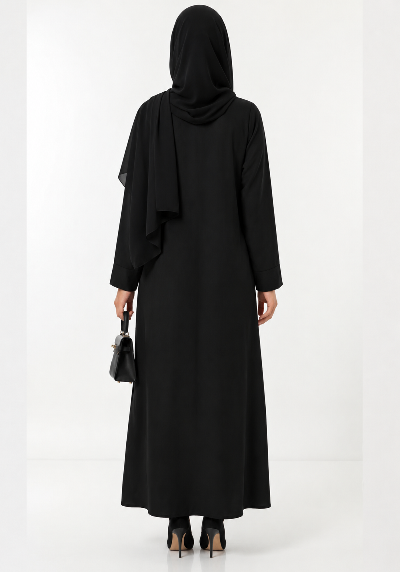 Elegant Black Pleated Abaya with Matching Headscarf