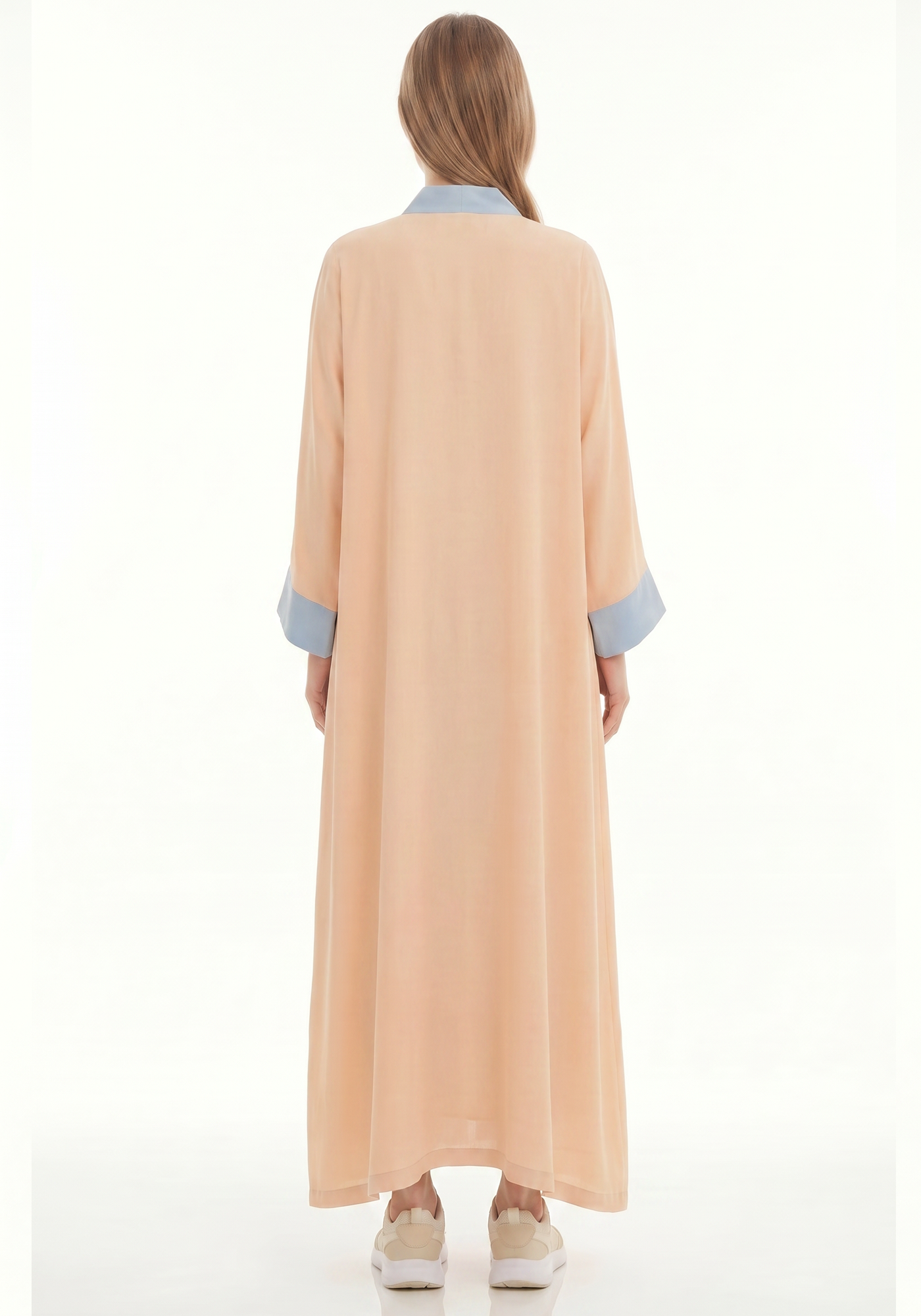 Open Abaya 3 piece Set I Powder Blue Contrast Trim I Flowy Everyday Style