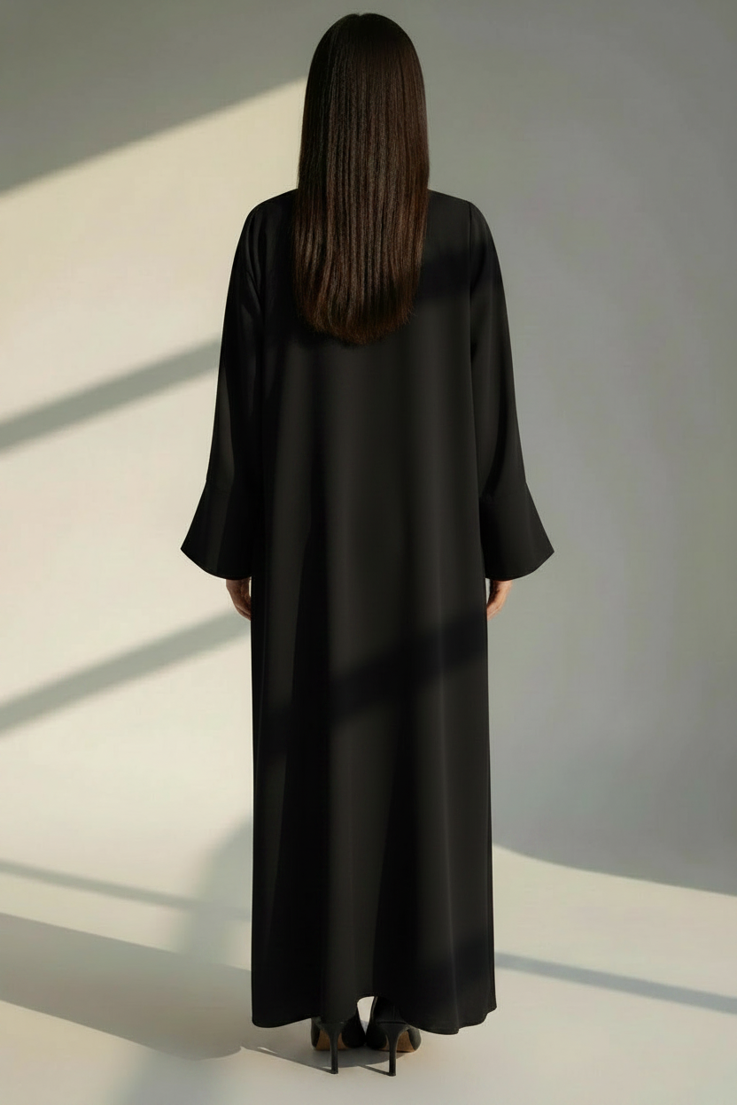 Black Open Abaya with Bell Sleeves, Lightweight Everyday Style