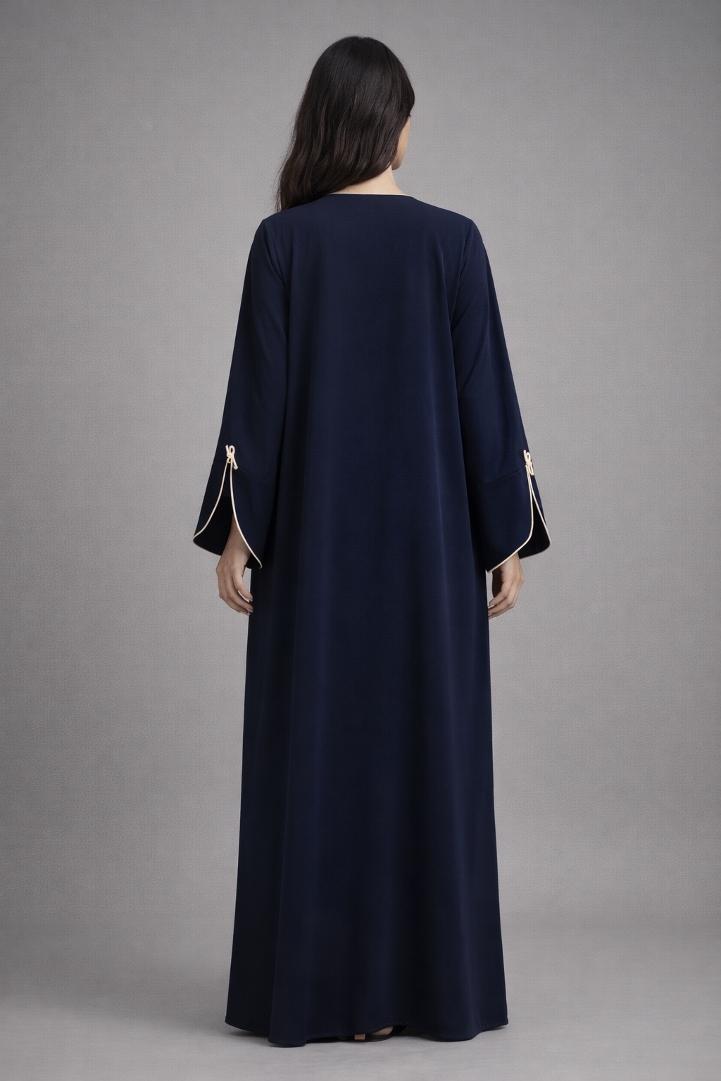 Blue Korean Nida Abaya | Luxury Modest Wear with Contrast Piping