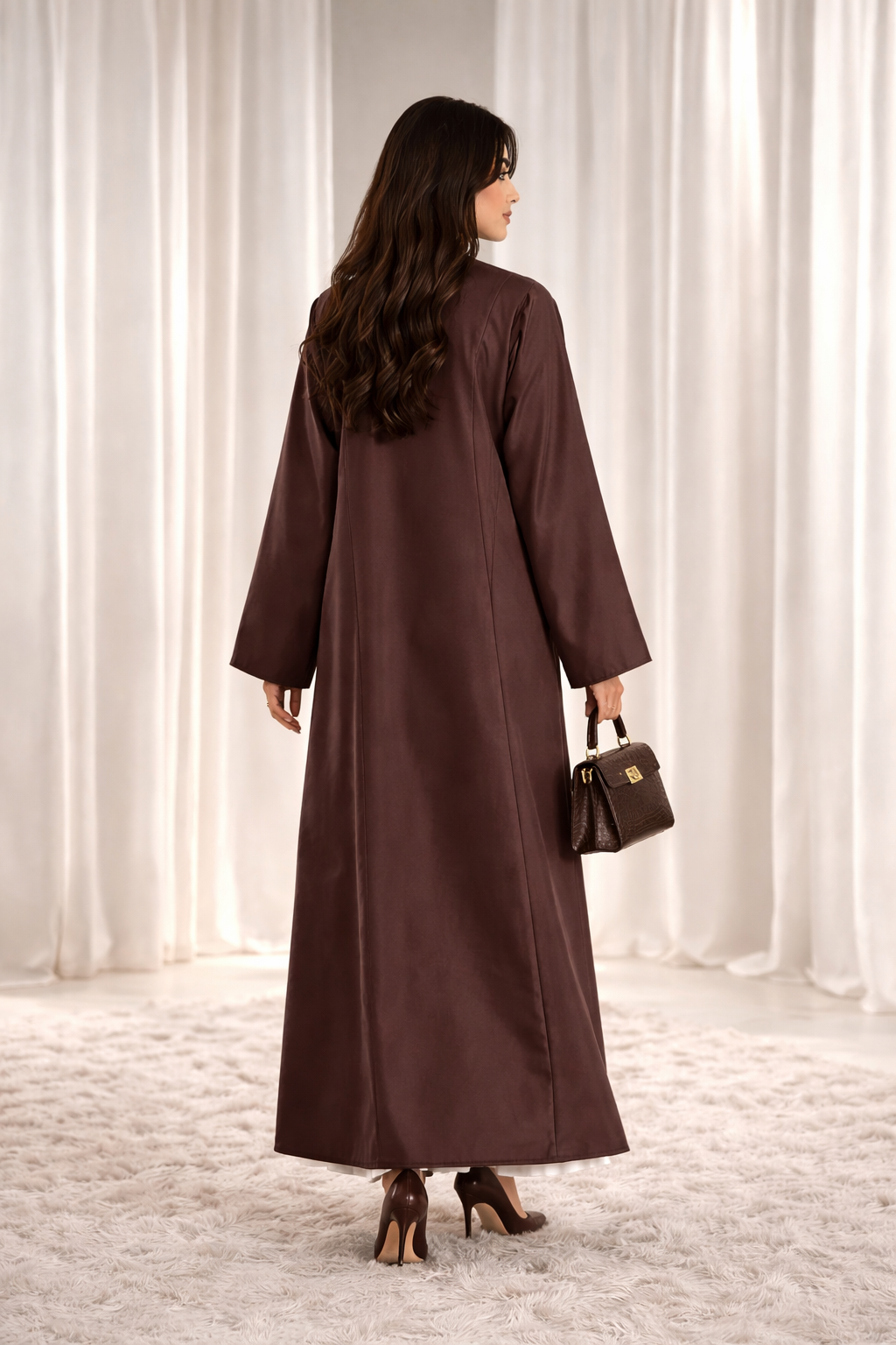 Bridal Satin Wave Abaya – Deep Espresso