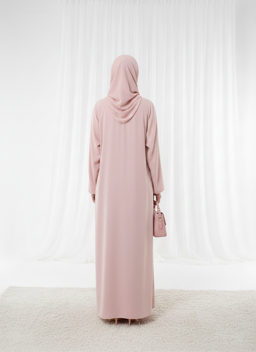 Harir Maqsood Pink Prayer Abaya I Attached Hijab Design