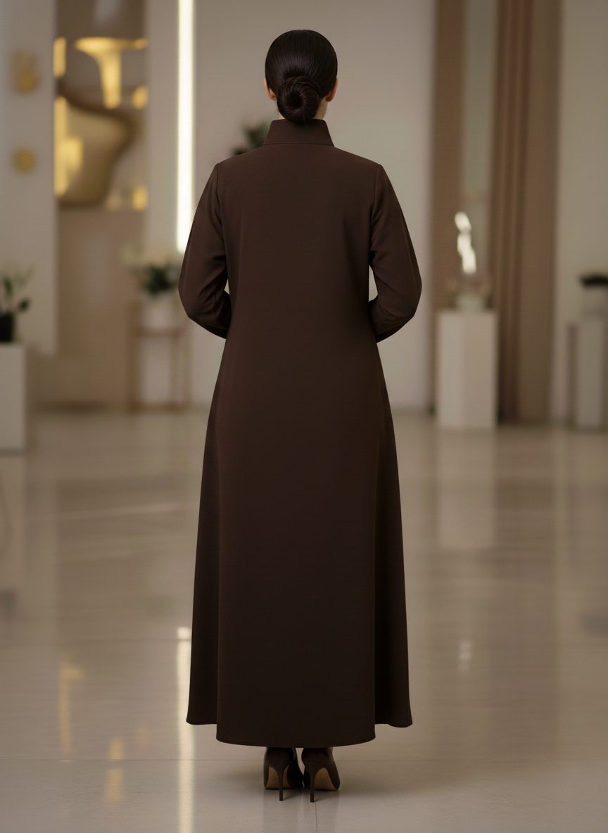 Bold And Modern Brown Cobra Crepe Abaya Mandarin Collar Edition