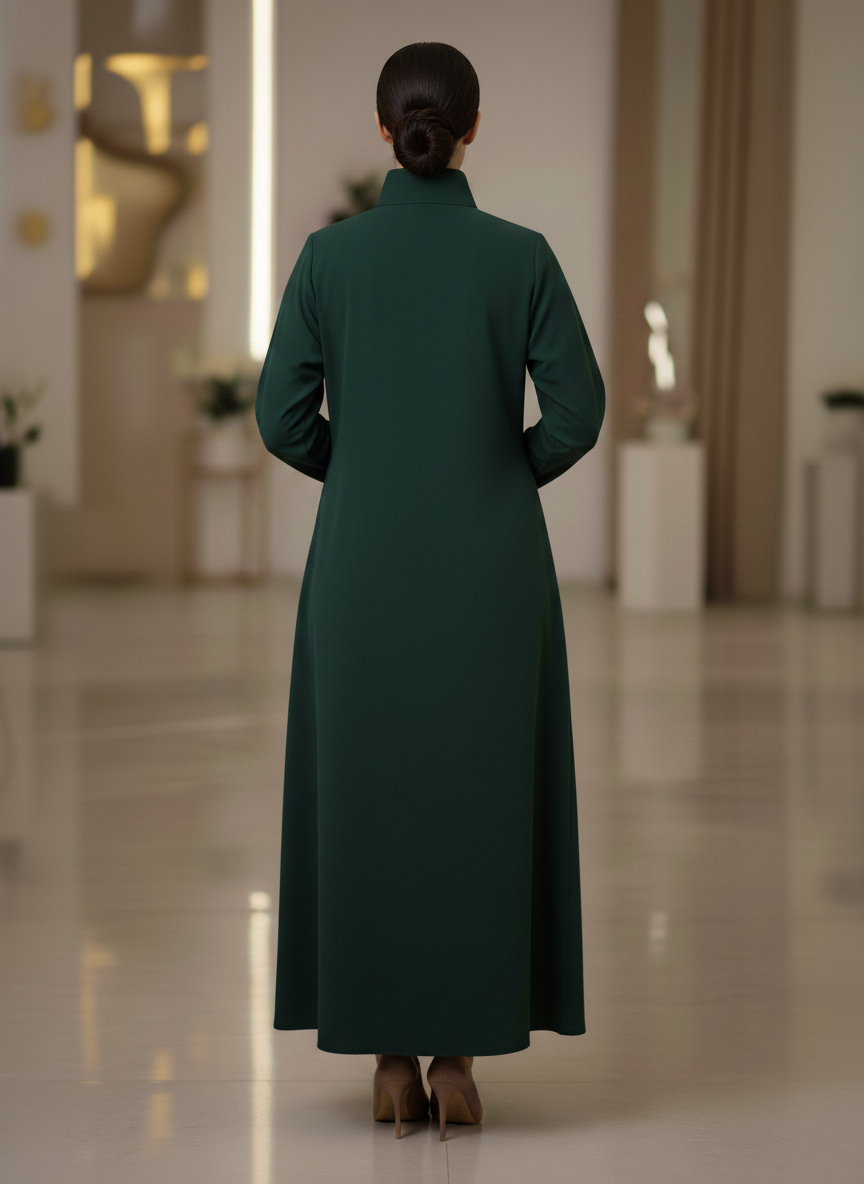 Bold And Modern Green Cobra Crepe Abaya Mandarin Collar Edition