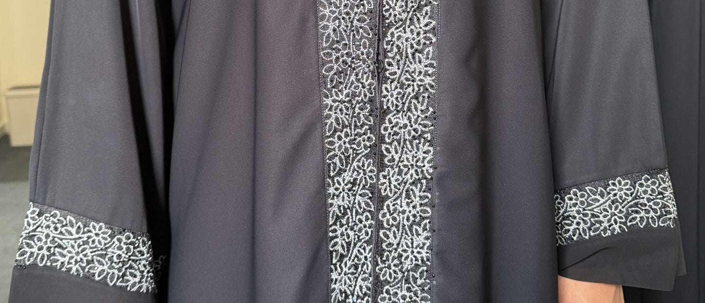 Jet Black Silver Lace Filigree With Headscarf