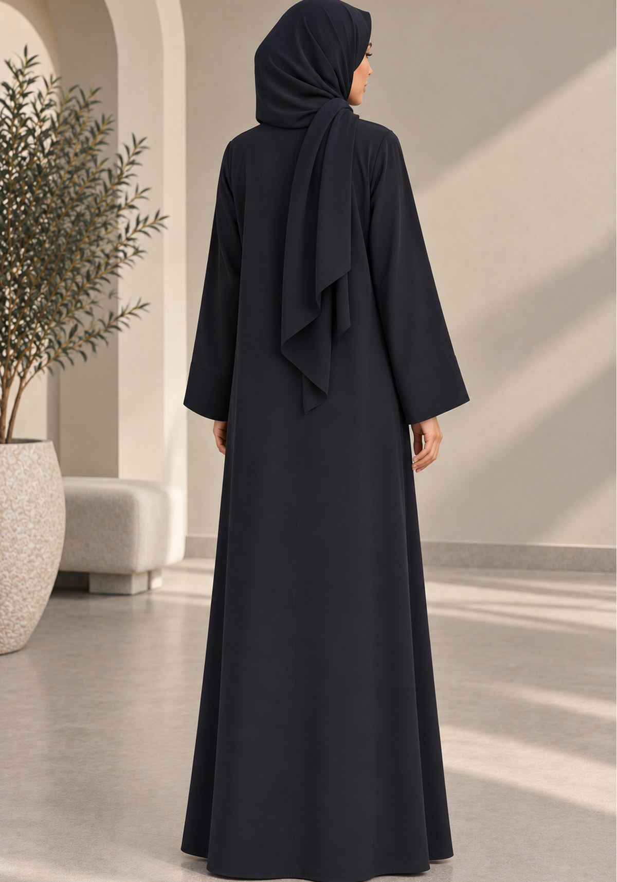 Black Korean Nida Abaya with Signature Front Loop Detailing & Matching Hijab