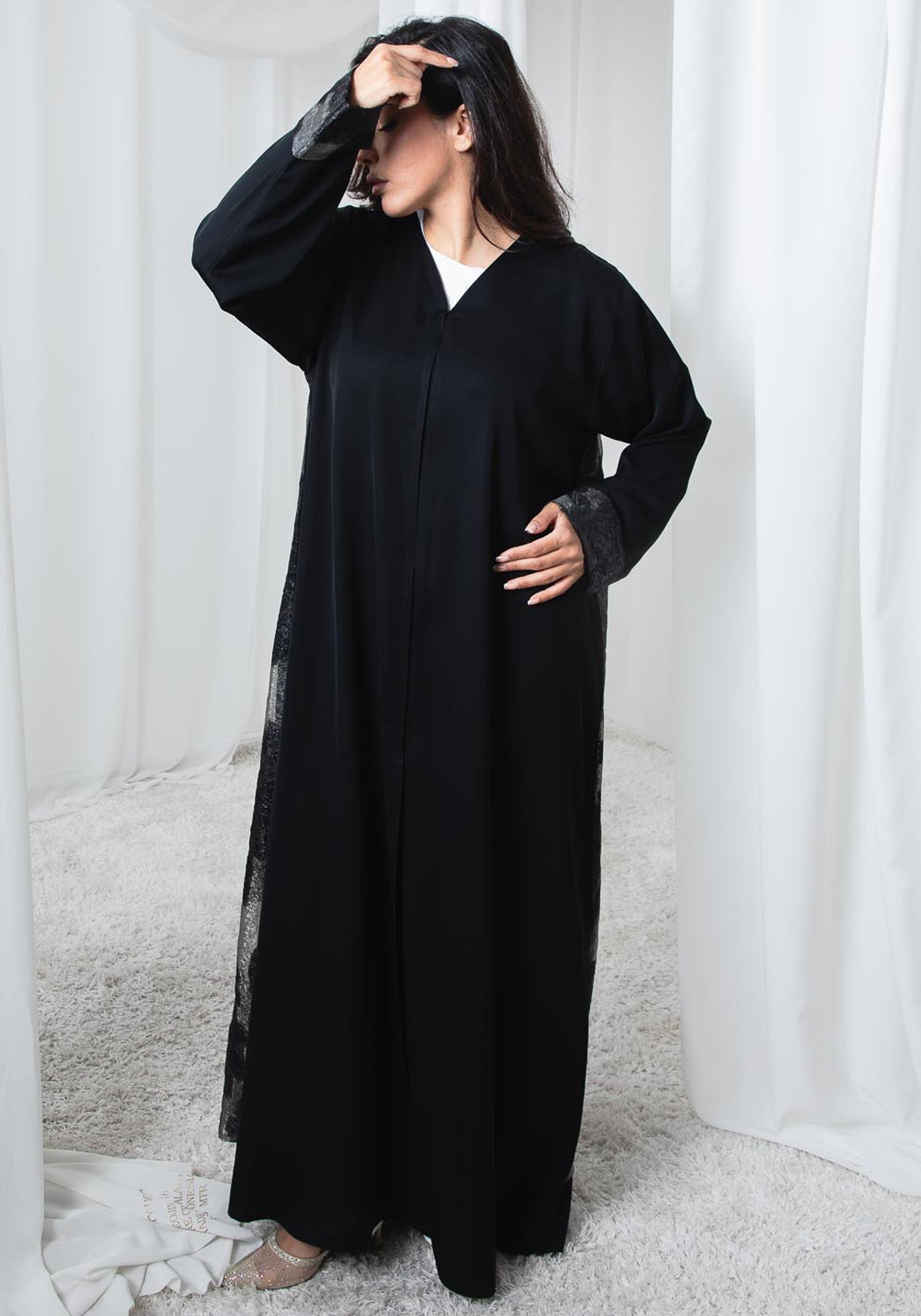 Black Nida and Turkey Organza Abaya with Floral Design and Sheila