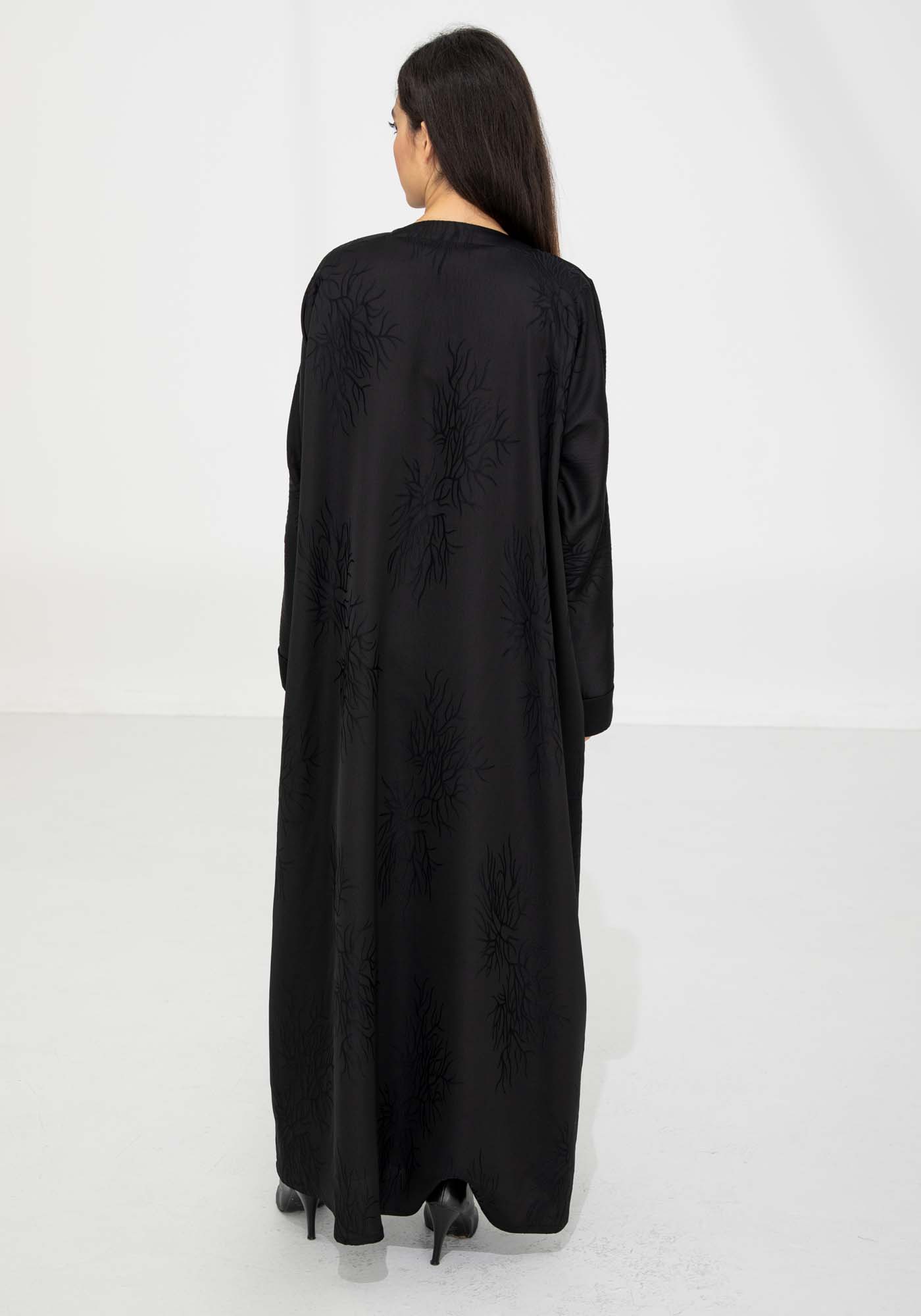 Black Jacquard Abaya with Elegant Self-Design