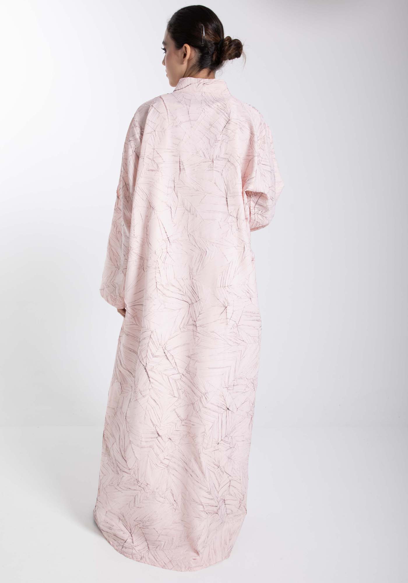 Pink Jacquard Abaya with Black Crushed Lines
