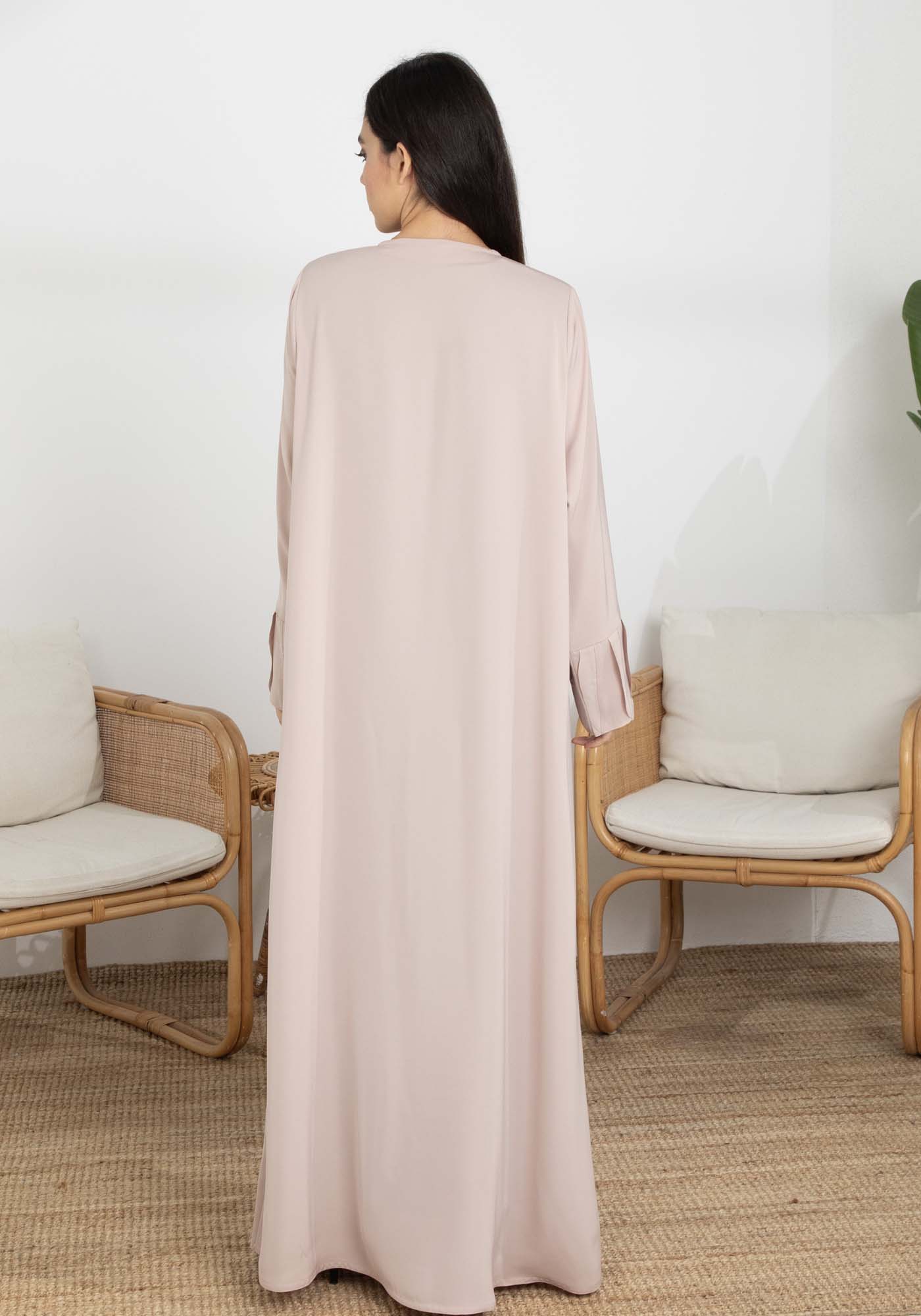 Pink Korean Nida Abaya with Frilled Cuffs