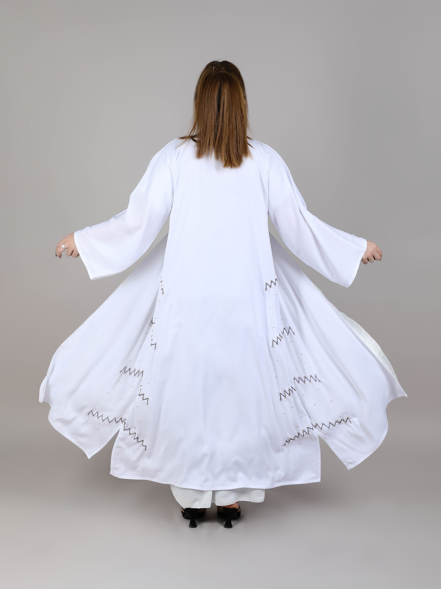 MSquare Fashion White Embroidered Nida Abaya