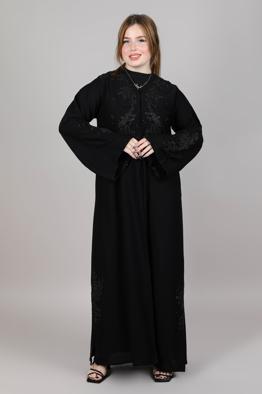 Black Nida Abaya with Front Embroidery