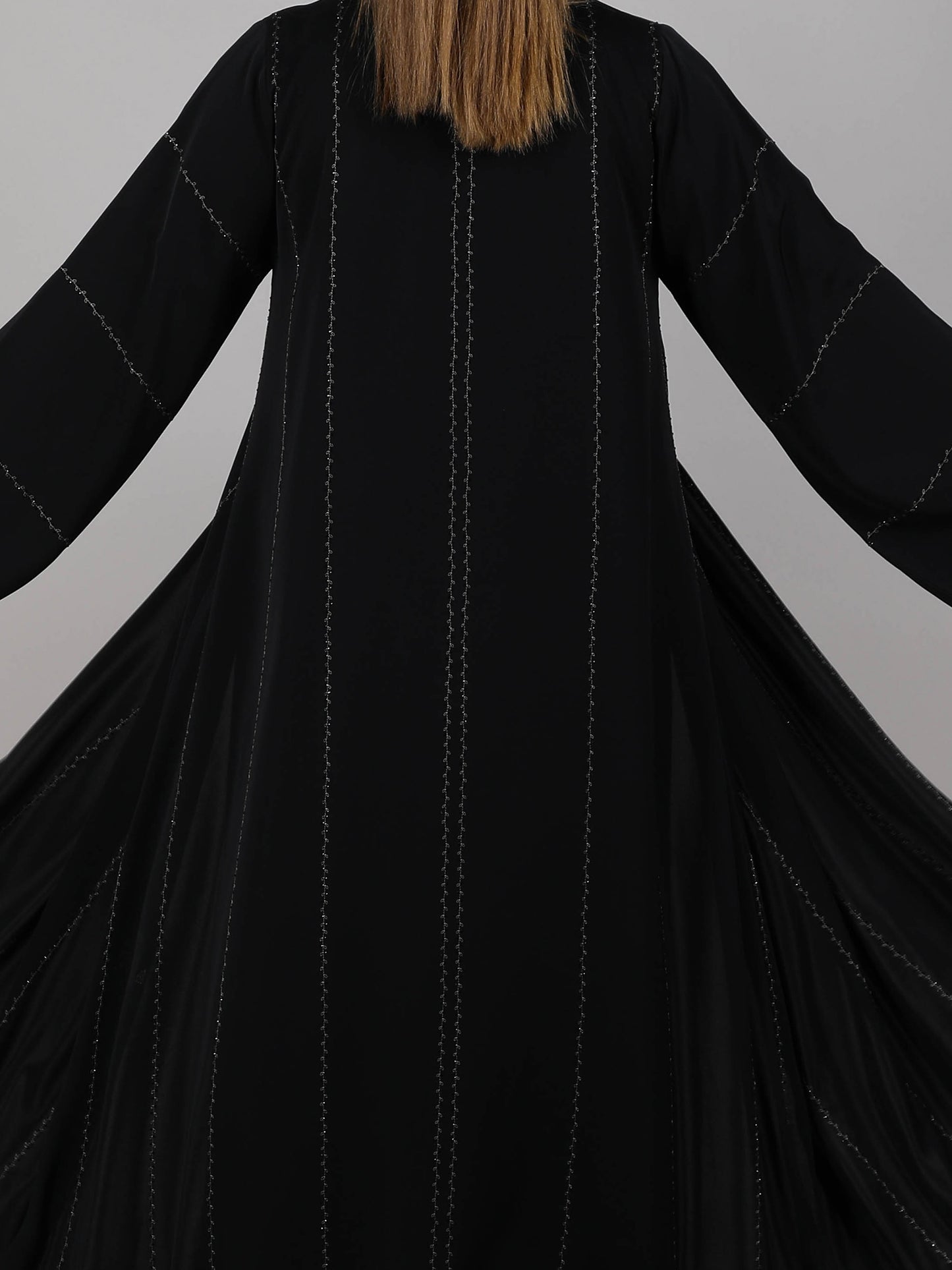 MSquare Fashion V-Neck Nida Black Embroidered Abaya