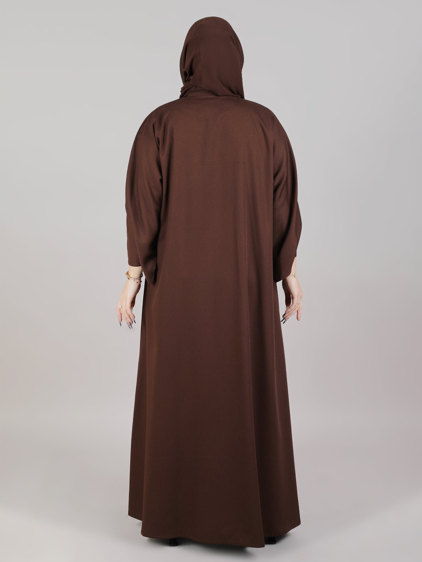 MSquare Fashion Plain Brown Crepe Open Abaya