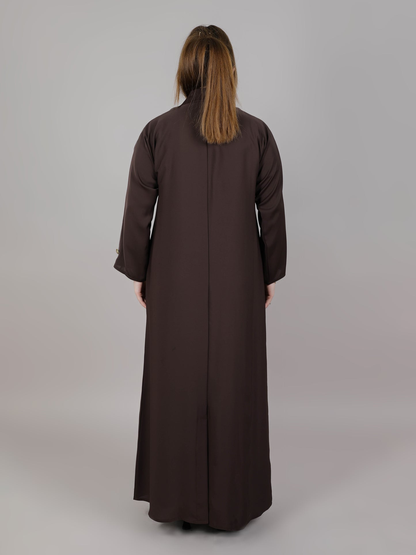 MSquare Fashion Brown Nida Abaya With Golden Buttons