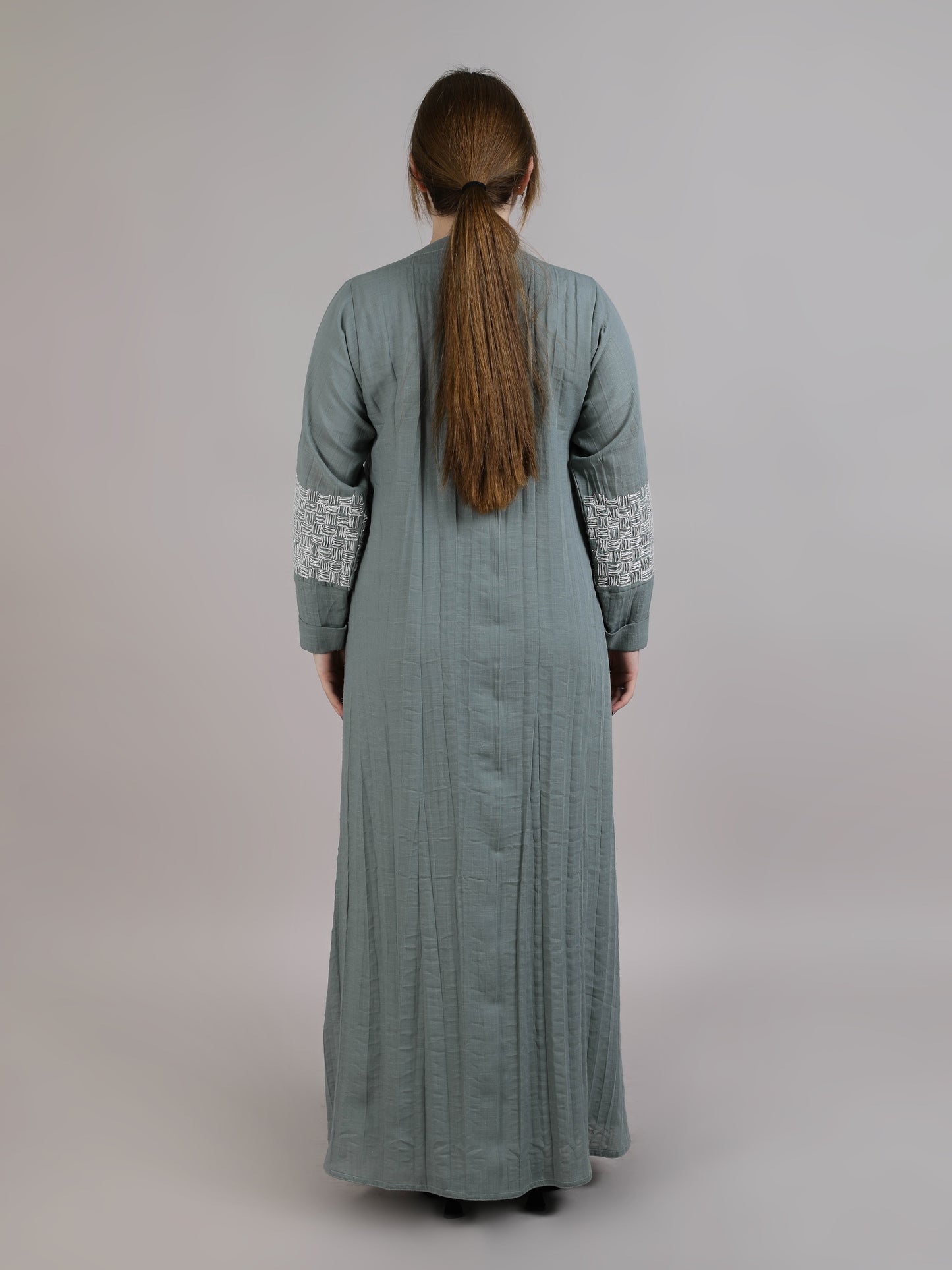 MSquare Fashion Crushed Linen Threadwork Abaya