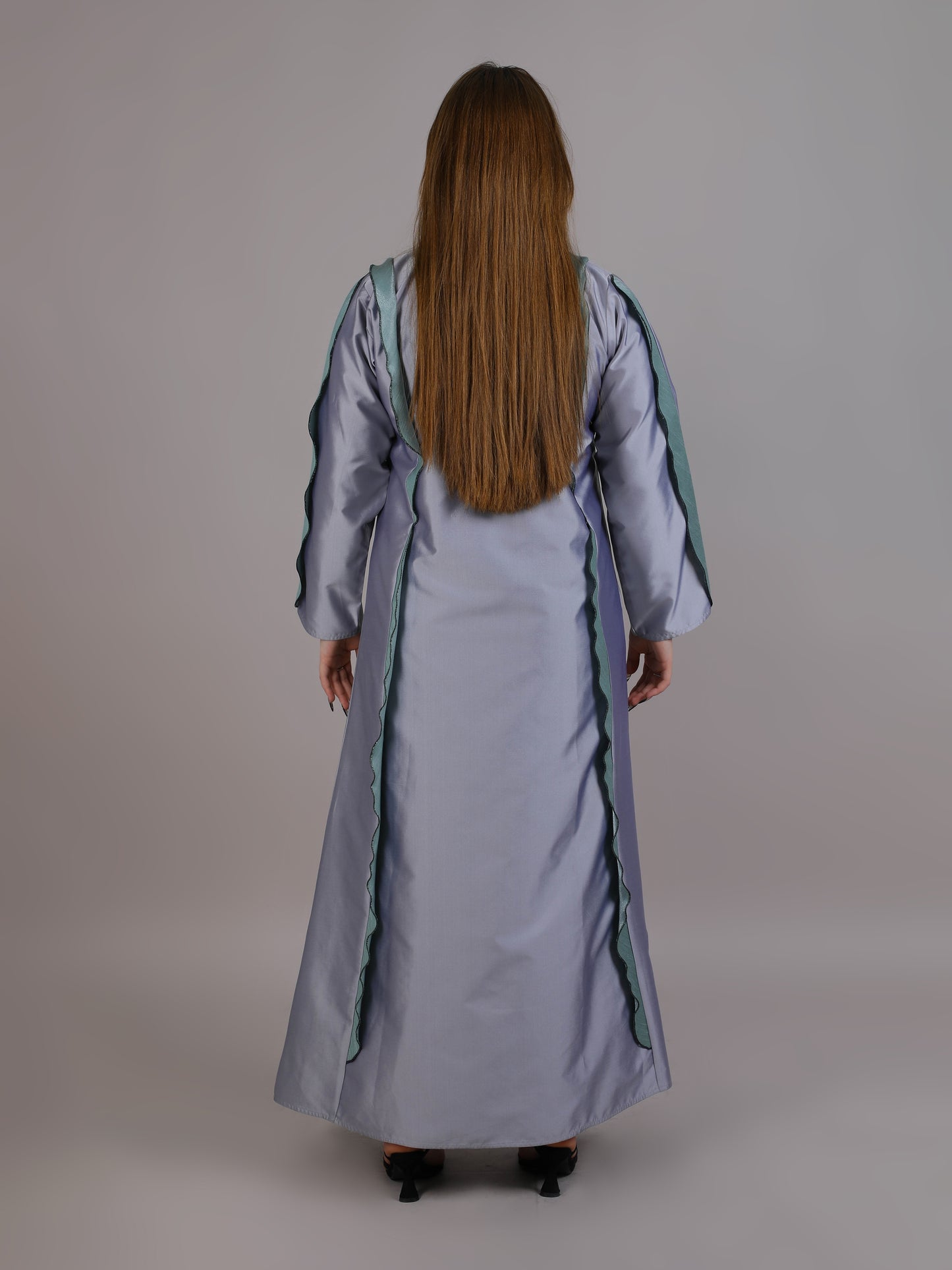 MSquare Fashion Grey Flare Style Taffeta Open Abaya