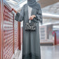 Grey Double Shadow Korean Nida Abaya Set