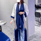 MSquare Fashion Shadow Abaya in White, Blue, and Light Grey Combination - CEY Fabric