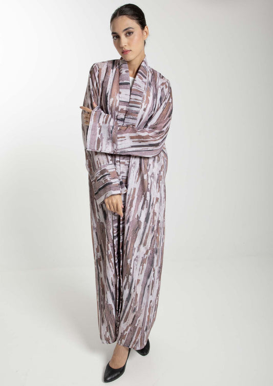 Front Open Camouflage Linen Abaya