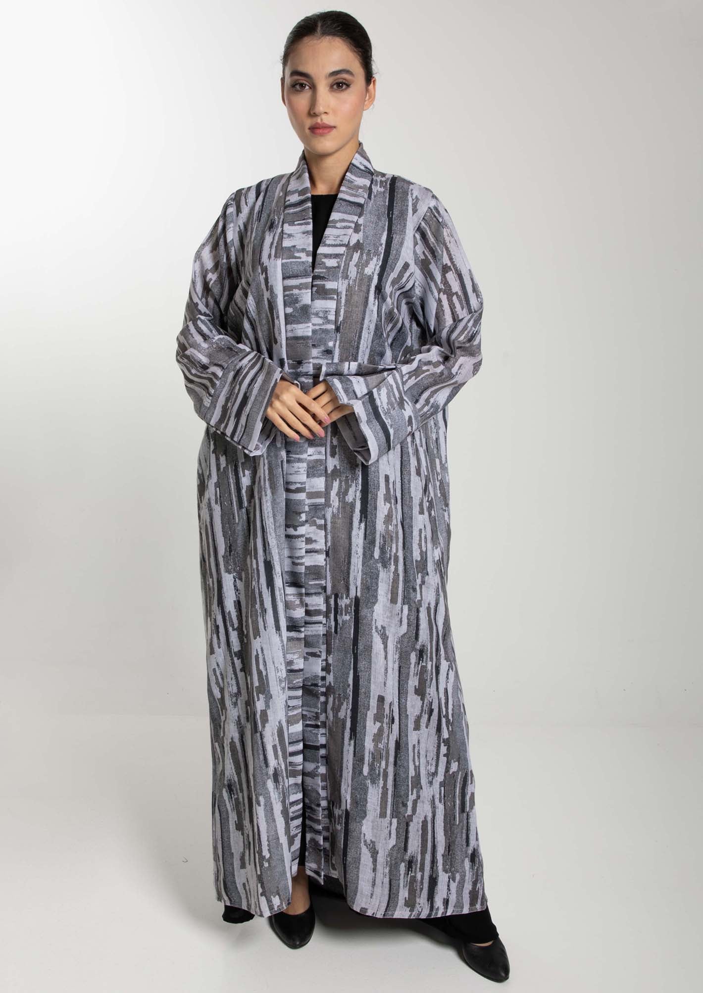 Front Open Camouflage Linen Abaya