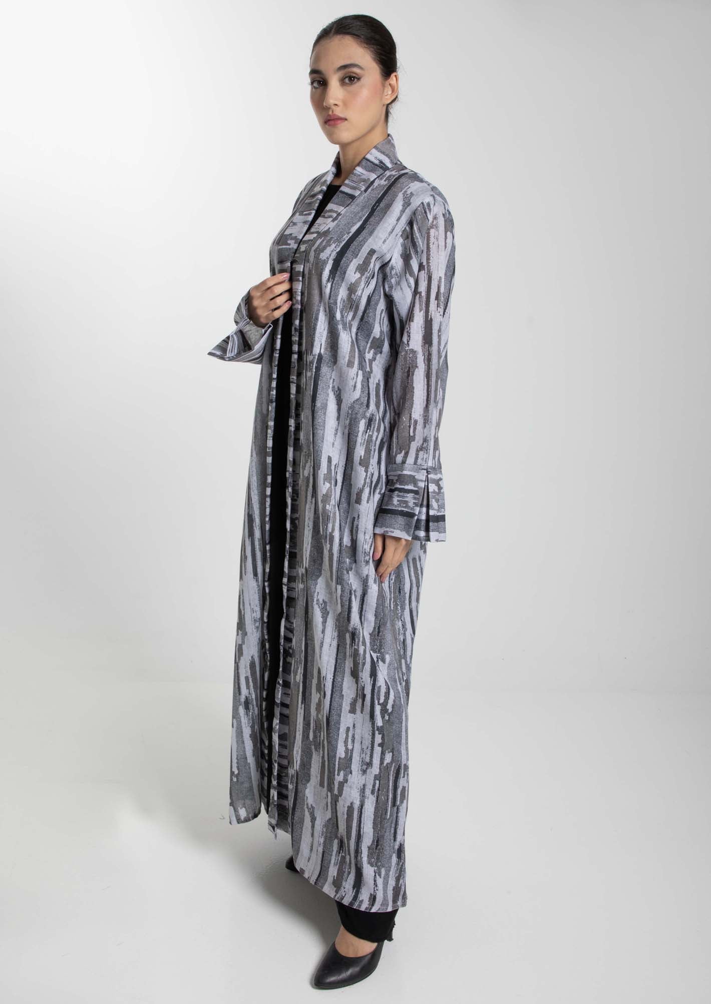 Front Open Camouflage Linen Abaya