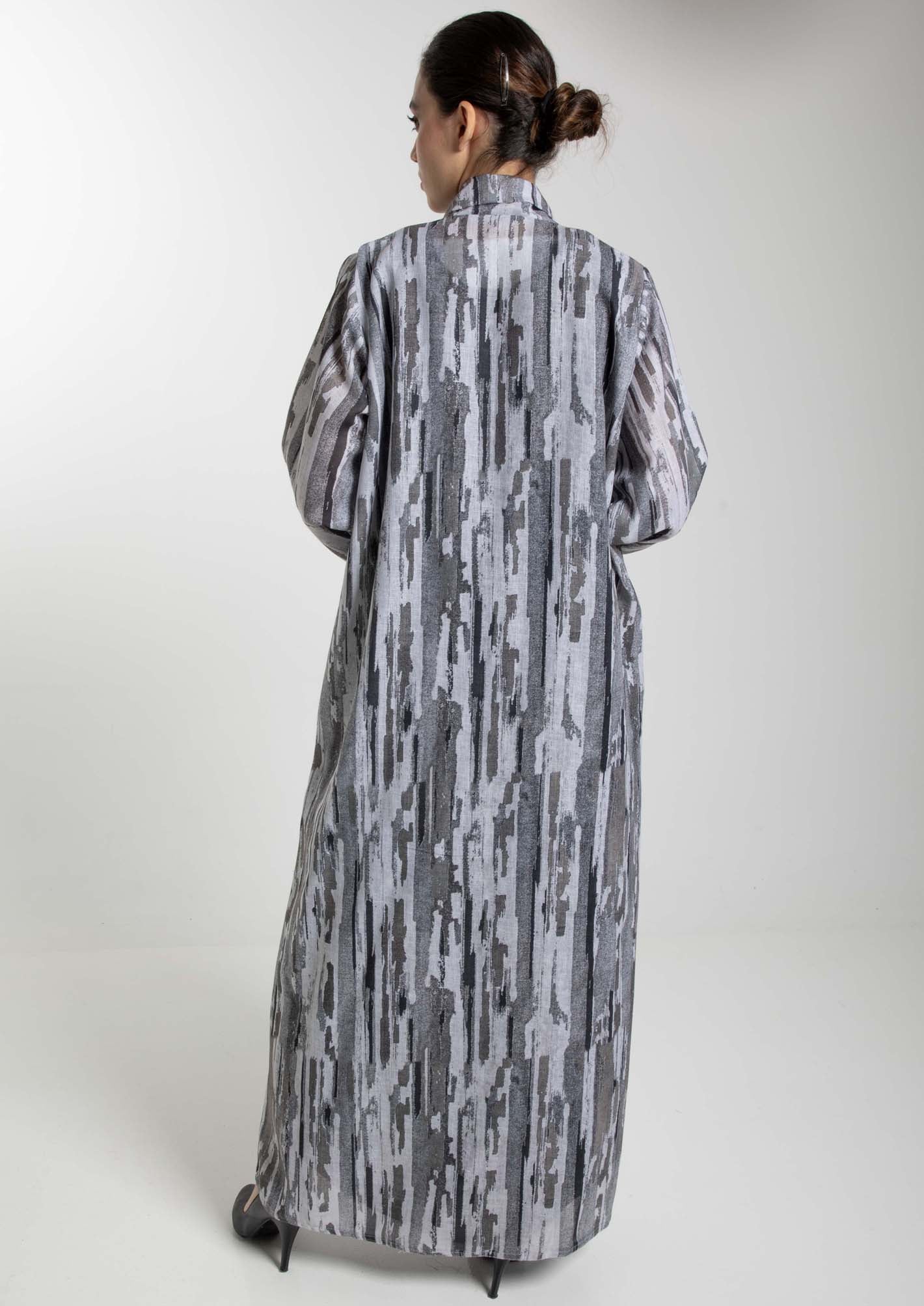 Front Open Camouflage Linen Abaya