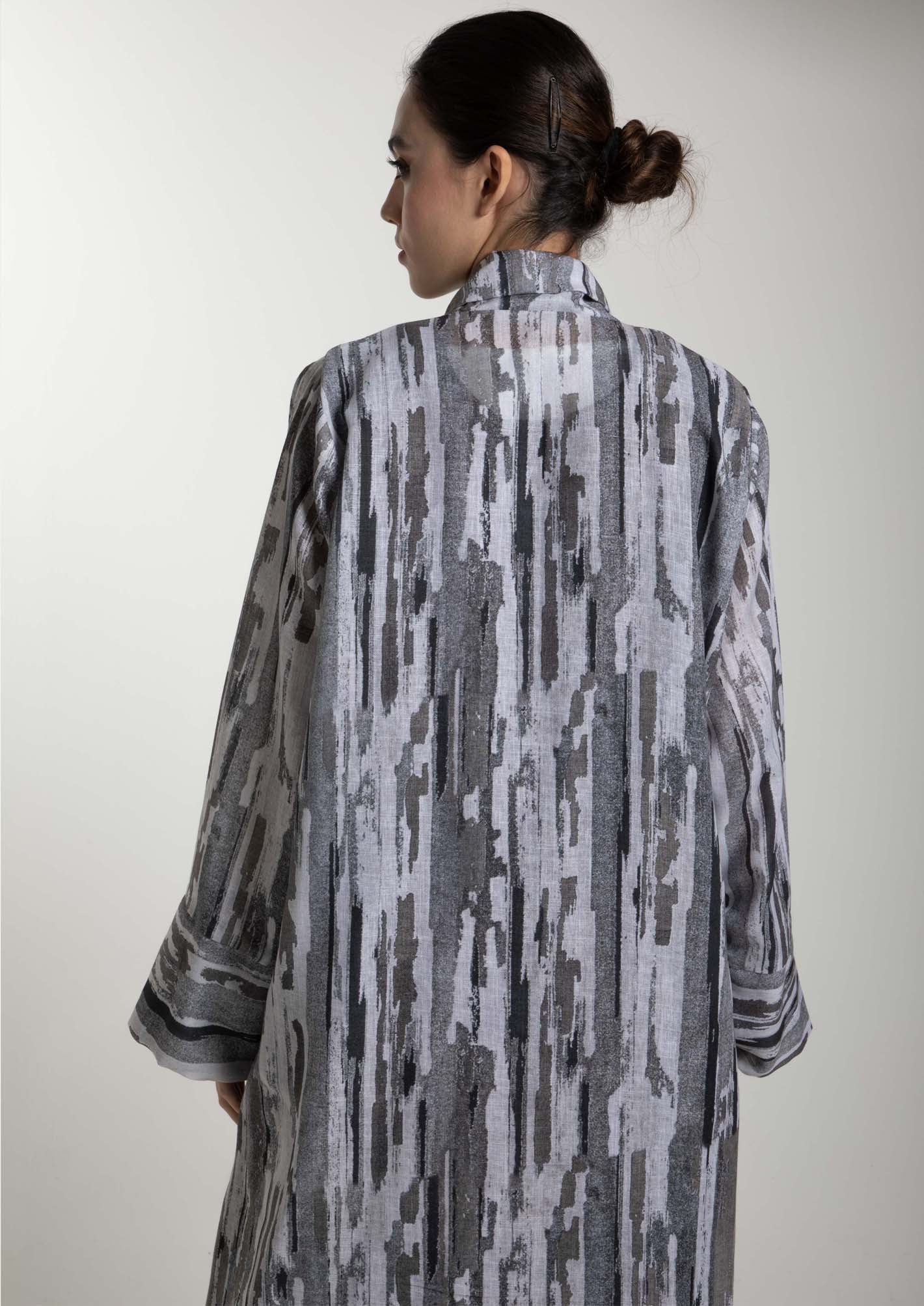 Front Open Camouflage Linen Abaya