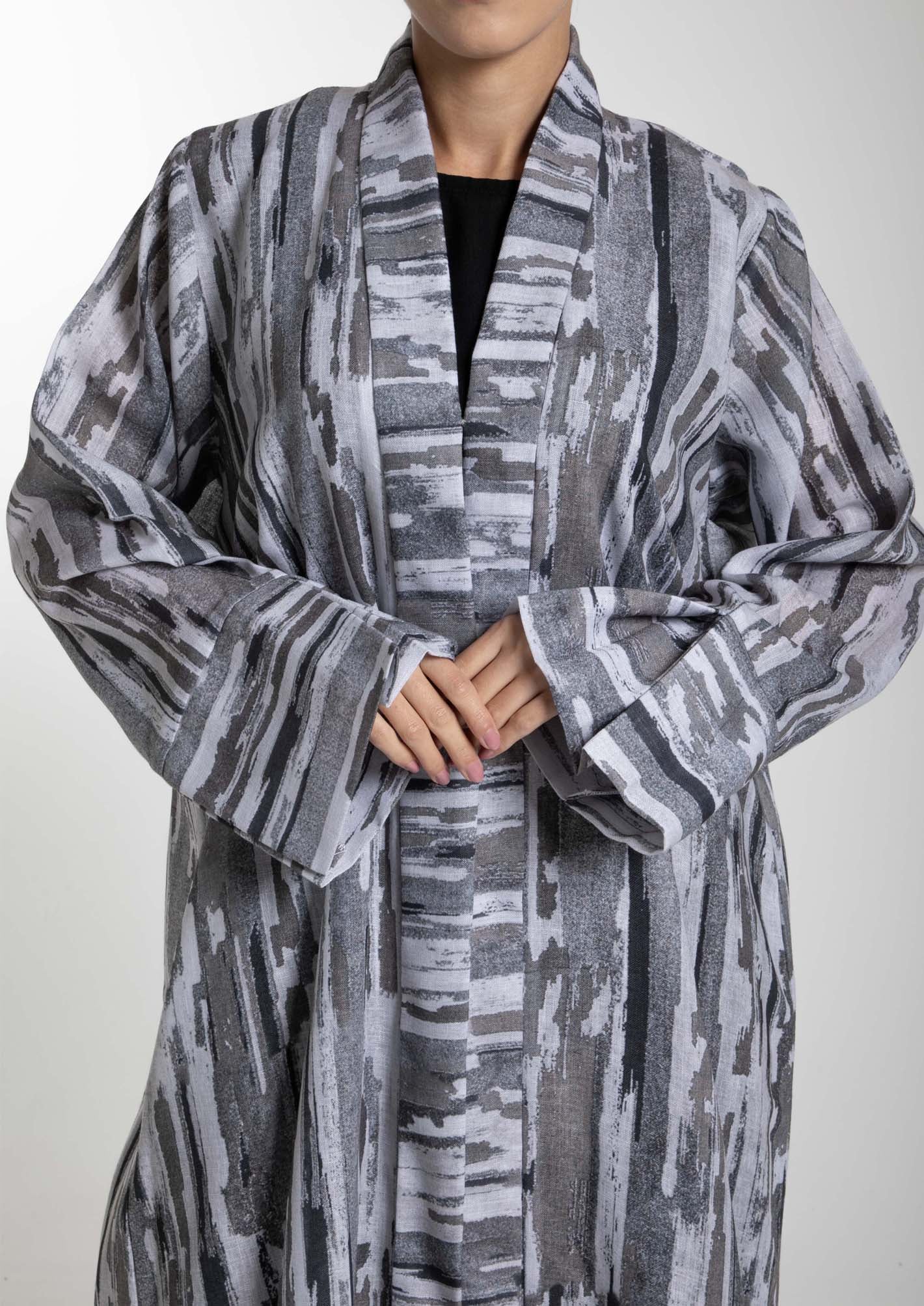 Front Open Camouflage Linen Abaya