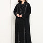 Jet Black Open Abaya with Tailored Lapel & Contrast Stitch Detailing