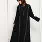 Jet Black Open Abaya with Tailored Lapel & Contrast Stitch Detailing