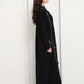 Jet Black Open Abaya with Tailored Lapel & Contrast Stitch Detailing
