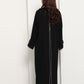 Jet Black Open Abaya with Tailored Lapel & Contrast Stitch Detailing
