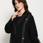 Jet Black Open Abaya with Tailored Lapel & Contrast Stitch Detailing