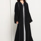Black Open Abaya with Lace Sleeves & Front Panel
