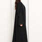 Black Open Abaya with Lace Sleeves & Front Panel