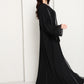 Black Open Abaya with Lace Sleeves & Front Panel