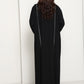 Black Open Abaya with Lace Sleeves & Front Panel