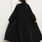 Black Open Abaya with Lace Sleeves & Front Panel