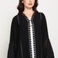 Black Open Abaya with Lace Sleeves & Front Panel