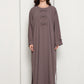 Mocha Brown Closed Abaya with Tonal Loop Fastenings